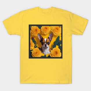 Dogs, Chihuahua and flowers, dog, style vector (yellow version Chihuahua) T-Shirt